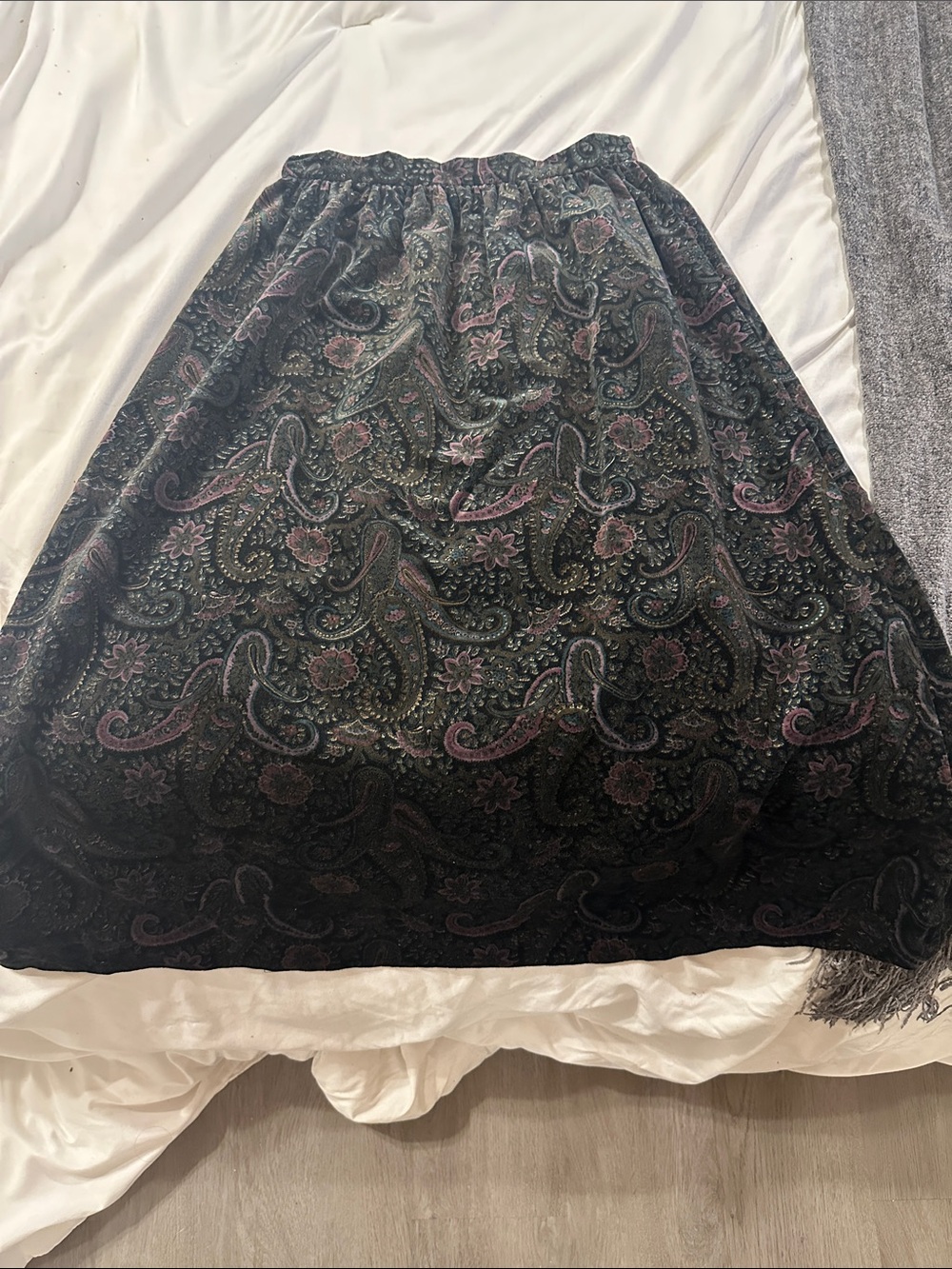 Paisley-Print Black A-Line Midi Skirt